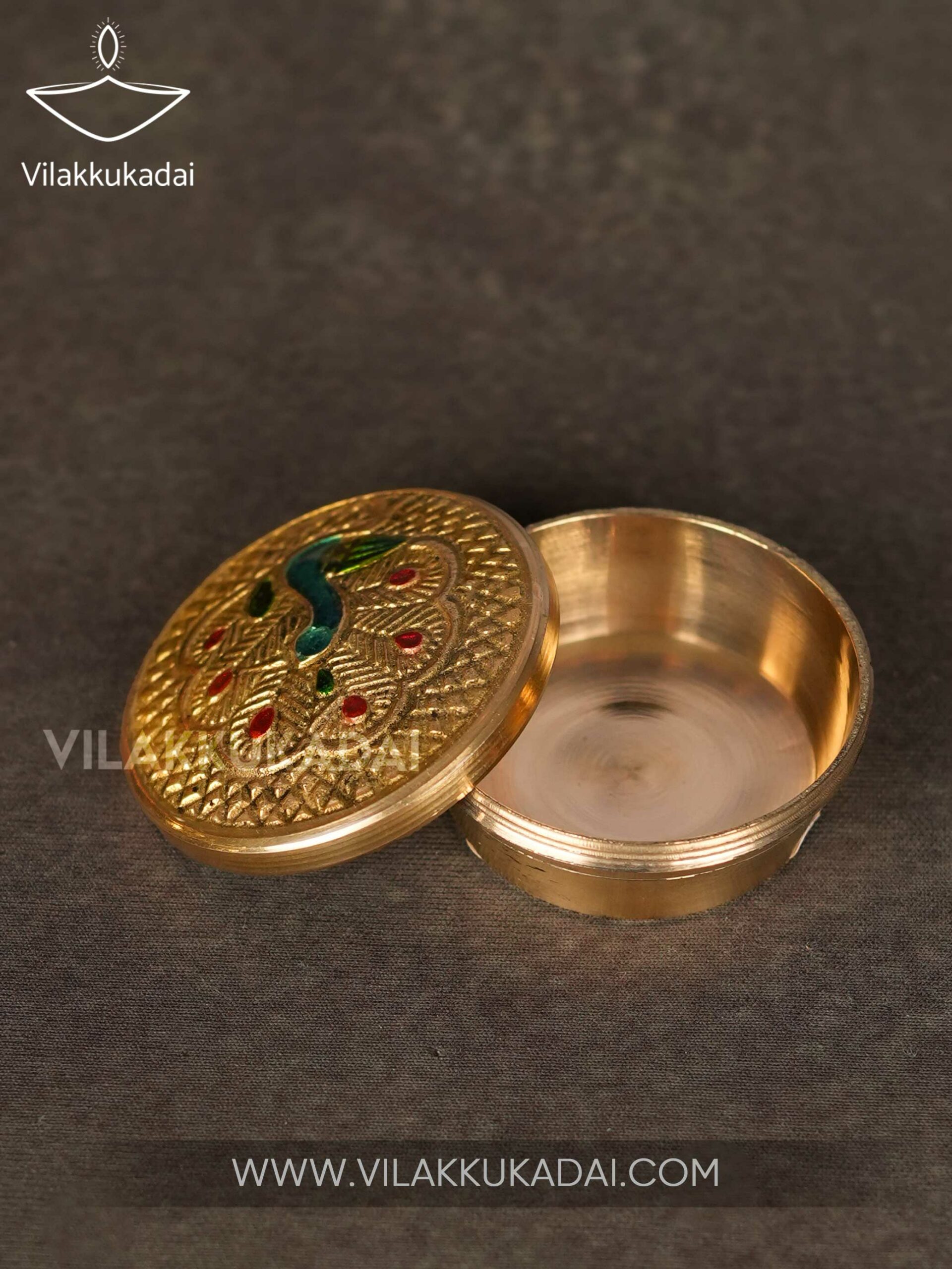 brass peacock design kumkum box-4