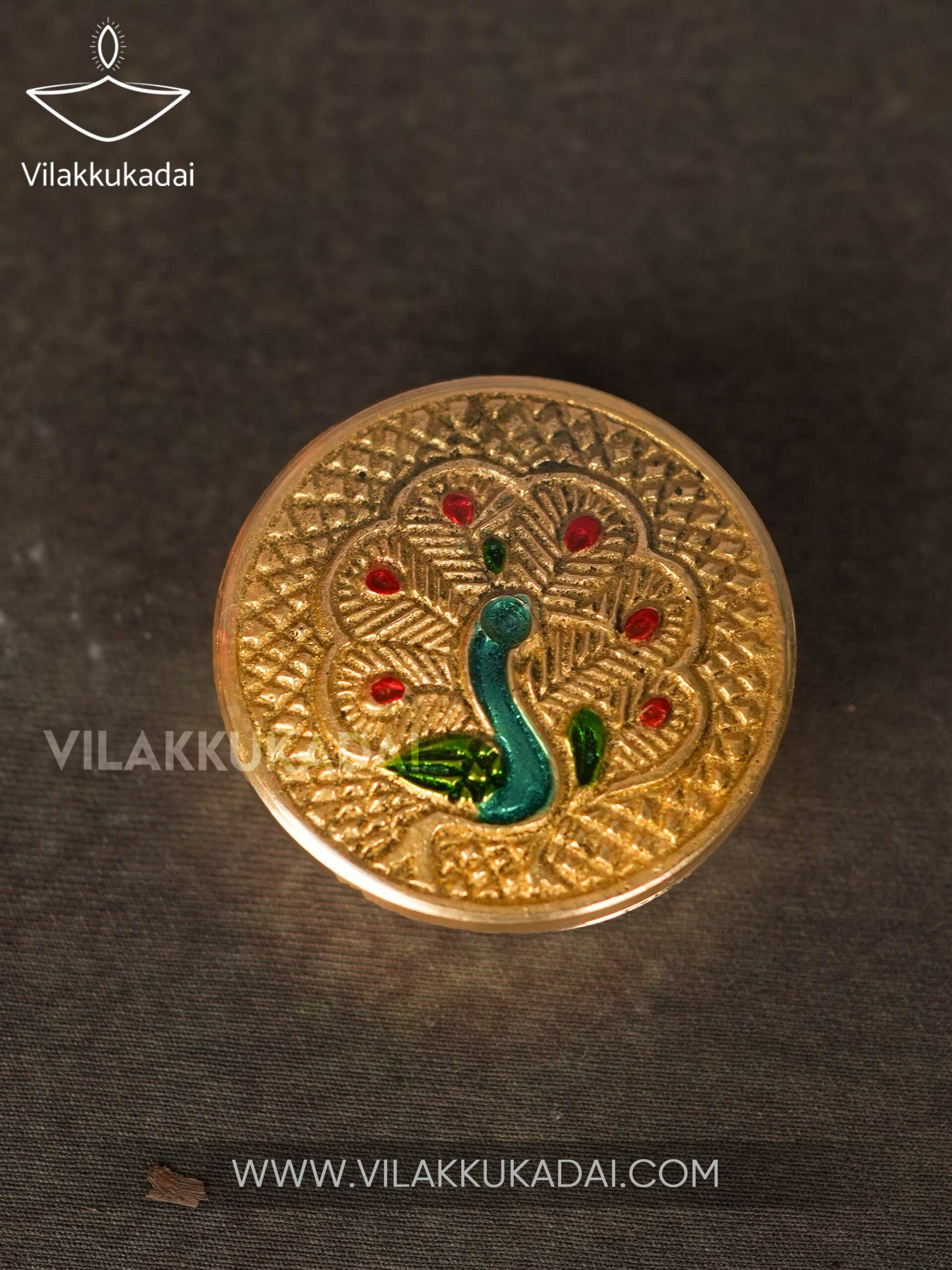 brass peacock design kumkum box-5